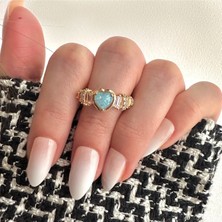 OkkoStore Mavi Opal Taşlı Kalp Yüzük