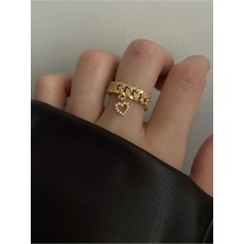 OkkoStore Kadın Sallantılı Kalp Detaylı Taşlı Yüzük