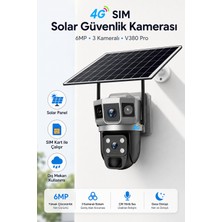 4g Sım Kartlı Güneş Enerjili Güvenlik Kamerası 6mp Solar Panelli Su Geçirmez 3 Kameralı V380 Pro