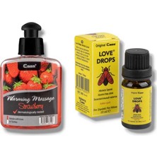 Tiklad Caas Çilek Aromalı  Isıtıcılı Cinsel Masaj Yağı 100 ml + Love Drop Kadınlara Özel Damla