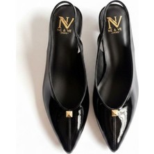 Ne&Ve Shoes Siyah Rugan Trok Detaylı Içten Büzgü Lastikli Kadın Sivri Burun Topuklu Ayakkabı