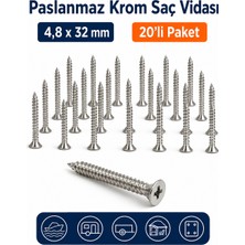 Seyyah Marin Paslanmaz Krom Vida 4,8X32MM (20LI Paket) Krom Vida Paslanmaz Suya Dayanıklı