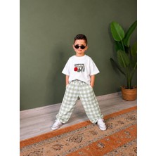 Cg Kids  Camp Life Nakışlı Tişört ve Ekose Pantolon Erkek Çocuk Alt Üst Takımı / Su Yeşili
