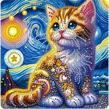 İğne İzi Hı Stone 5d Elmas Taş Işleme Kiti Tablo 20X20 cm Kedi Desenli