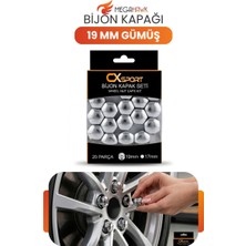 MEGAHAWK Bijon Kapağı 19 mm Gümüş 20 Parça Set Jant Bijon Koruyucu Kapak Universal