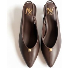 Ne&Ve Shoes Kahve Deri Trok Detaylı Içten Büzgü Lastikli Kadın Sivri Burun Topuklu Ayakkabı