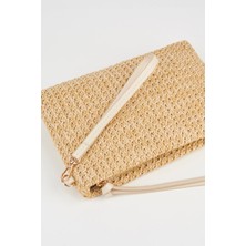 Vivaq Kadın Bellis Örgü Hasır Astarlı Suni Deri Bilek Askılı Portföy El ve Clutch Çanta