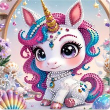 İğne İzi Hı Stone 5d Elmas Taş Işleme Kiti Tablo 20X20 cm Unicorn Desenli