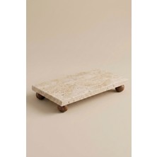 Frolde Doğal Traverten Mermer Sunum Standı 21X11 cm Ahşap Ayaklı