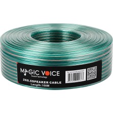 Magicvoice 2x0.50 Şeffaf Yeşil Çizgili 100 Metre Hoparlör Kablosu