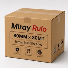 Miray Rulo 80MMX30MT - 1 Koli 270 Adet (27 Paket)- Yazarkasa Termal Pos Rulosu - Yerli Üretim - Tam Metraj Garantili