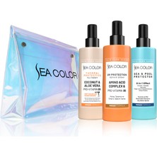 Sea Color 3'lü Saç Bakım Spreyi Seti Milk Therapy-Uv Koyuyucu Saç Bakım Kremi-Sea Pool Sprey, Makyaj Çantası Hediye!