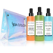 Sea Color 3'lü Saç Bakım Spreyi Seti Uv Koyuyucu Saç Bakım Kremi-Biberiye Tonik-Sea Pool Sprey, Makyaj Çantası Hediye!