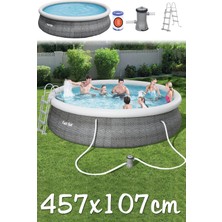 Binbirreyon Dev Boy Şişme Havuz Merdiven Filtre Motor Dahil Rattan Desenli Yüzme Havuzu 457X107CM FE006