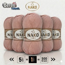 Nako Calico- 11220 Pudra- 5'li Paket - 100GR/240M - El Örgü Ipi - Amigurimi-Hırka- Kazak- Şal-Bebek Ipi