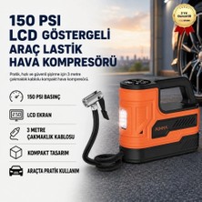 Hızlı Store 3 Metre Çakmaklık Kablolu Araç Lastik Hava Kompresörü – 150PSI Basınçlı, LCD Göstergeli Taşınabilir Lastik Şişirme Pompası
