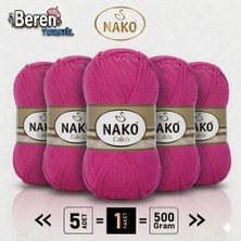 Nako Calico- 04569 Fuşya- 5'li Paket - 100GR/240M - El Örgü Ipi - Amigurimi-Hırka- Kazak- Şal-Bebek Ipi