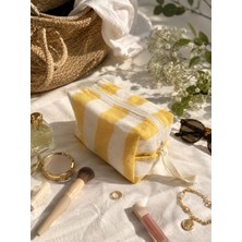Faralya Life Faralyalife Çizgili Fermuarlı Taşıma Kulplu Makyaj Çantası 20X20 cm %70 Pamuk %30 Polyester Kozmetik Kadın Makyaj Çantası