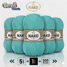 Nako Calico- 10873 Sema Yeşili- 5'li Paket - 100GR/240M - El Örgü Ipi - Amigurimi-Hırka- Kazak- Şal-Bebek Ipi