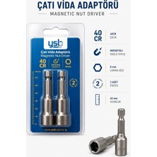 Ysb 8 mm Manyetik Çatı Vida Adaptörü Lokma Uç 65 mm Crv Çelik 2'li Paket