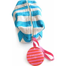 Faralya Life Faralyalife Çizgili Fermuarlı Taşıma Kulplu Makyaj Çantası 20X20 cm %70 Pamuk %30 Polyester Kozmetik Kadın Makyaj Çantası