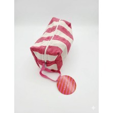 Faralya Life Faralyalife Çizgili Fermuarlı Taşıma Kulplu Makyaj Çantası 20X20 cm %70 Pamuk %30 Polyester Kozmetik Kadın Makyaj Çantası