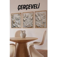 KutuTR 🦋 Kelebek ve Çiçek Temalı Çerçeveli 3'lü Tablo Seti CRV1067