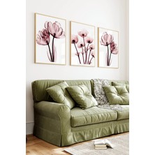KutuTR Ahşap Çerçeveli 2d Uv Baskı 3'lü Tablo Set–premium Tasarım Soft Geçişli Floral- CRV1357