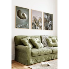 KutuTR Ahşap Çerçeveli 2d Uv Baskı 3'lü Tablo Set–modern Spiral Mimari ve Beyaz Zambak- CRV1443