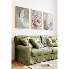 KutuTR Ahşap Çerçeveli 2d Uv Baskı 3'lü Tablo Set–modern Tüy ve Şakayık Çiçeği- CRV1439