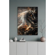 KutuTR Soyut Alev Detaylı Siyah Beyaz At Temalı Temperli Cam Tablo 50X70 cm 2d Uv Baskı - YCT073