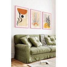 KutuTR Pembe Renkli Ahşap Çerçeveli 2duv Baskı 3’lü Mdf Tablo–geometrik Yaprak Güneş Desenli-Pembe CRV1163