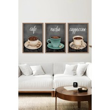 KutuTR Kahverengi Ahşap Çerçeveli 2duv Baskı 3’lü Mdf Tablo–cafe Mocha Cappuccino Yazılı-Kahve CRV1011