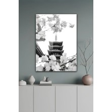 KutuTR Japon Mimarisi Pagoda ve Çiçek Temalı Temperli Cam Tablo 2d Uv Baskı - YCT387