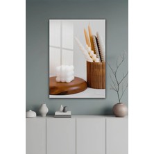 KutuTR Bej ve Beyaz Tonlarında Modern Mumlu Temperli Cam Tablo 2d Uv Baskı - YCT469