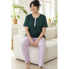 Siyah İnci Desenli Pamuklu Büyük Beden Battal Boy Örme Pijama Takım