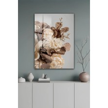 KutuTR Beyaz Şakayık ve Pastel Tonlu Floral Temperli Cam Tablo 2d Uv Baskı - YCT465