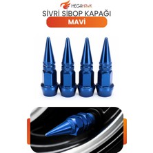 MEGAHAWK Sivri Sibop Kapağı Mavi Metal 4 Lü Set Universal Lastik Sibop Koruyucu Kapak