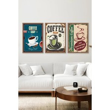 KutuTR Kahverengi Ahşap Çerçeveli 2duv Baskı 3’lü Mdf Tablo–coffee Shop ve Premium Coffee-Kahve CRV1020