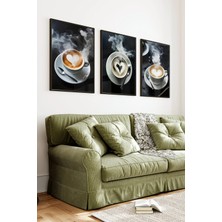 KutuTR Siyah Çerçeveli 2d Uv Baskı 3’lü Mdf Tablo Set – Kahve Temalı - Siyah CRV1012