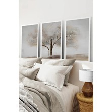 KutuTR Beyaz Çerçeveli 2d Uv Baskı 3’lü Mdf Tablo–minimal Ağaç ve Doğa Temalı-Beyaz CRV1176