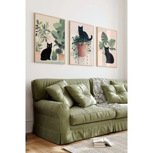 KutuTR 🖼️ Saksıdaki Siyah Kediler Temalı 3’lü Çerçeveli Dekoratif Tablo Seti 🌿🐈‍⬛ CRV1040