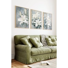 KutuTR Ahşap Çerçeveli 2d Uv Baskı 3'lü Tablo Set–soft Renk Geçişli Estetik Çiçek Figürlü- CRV1350