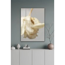 KutuTR Krem Tonlu Minimal Kala Çiçeği Desenli Temperli Cam Tablo 50X70 cm 2d Uv Baskı - YCT558