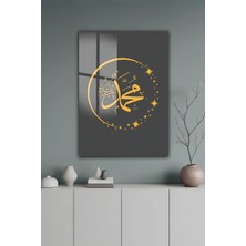 KutuTR Altın Sarısı Hz. Muhammed (S.a.v) Yazılı Temperli Cam Tablo 50X70 cm 2d Uv Baskı - YCT422