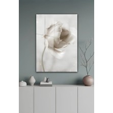KutuTR Bej ve Krem Tonlu Minimal Lale Desenli Dekoratif Temperli Cam Tablo 2d Uv Baskı - YCT565