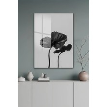 KutuTR Minimalist Siyah Beyaz Dramatik Gelincik Tasarımlı Temperli Cam Tablo 2d Uv Baskı - YCT364