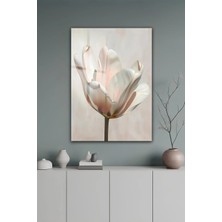 KutuTR Bej ve Pudra Tonlu Soyut Lale Çiçekli Dekoratif Temperli Cam Tablo 50X70 cm 2d Uv Baskı - YCT557