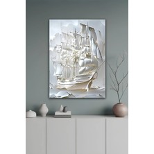 KutuTR Modern Minimalist Beyaz Yelkenli Gemi Tasarımlıtemperli Cam Tablo 2d Uv Baskı - YCT370