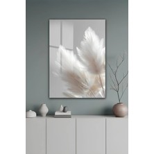 KutuTR Minimalist Beyaz Kuş Tüyü Desenli Modern ve Şık Temperli Cam Tablo 2d Uv Baskı - YCT315